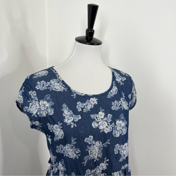 Justice | Girl’s Floral Blue Chambray Cap Short Sleeve Dress Tunic - Picture 5 of 10